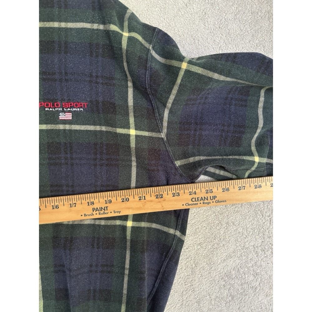 Vintage Polo Sport Ralph Lauren Men M Tartan Plaid Crewneck Sweatshirt USA Flag - Picture 5 of 7